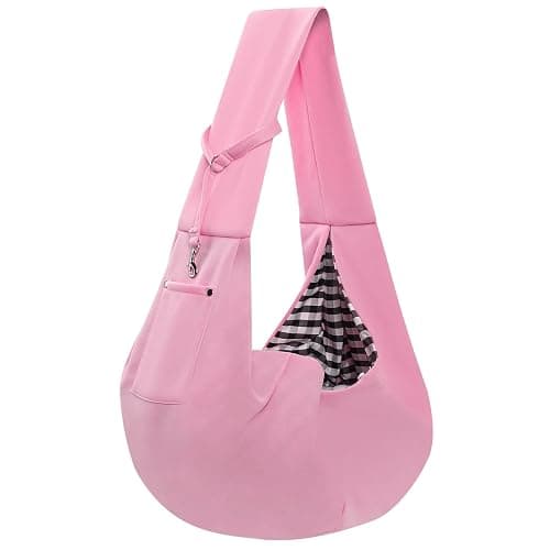Dog Carrier Sling - Reversible Puppy Carrier Purse with Storage Pocket, Hand-Free Dog Sling Carrier for Carry Small Dogs and Cats, Travel Safety Harness, Dog and Cat Harness (Pink) - Image 1