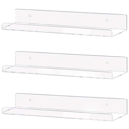 Weiai Clear Acrylic Shelf 15" Invisible Floating Wall Ledge Bookshelf, Kids Book Display Shelves Wall Mounted (15 Inch 3Pack) - Image 1