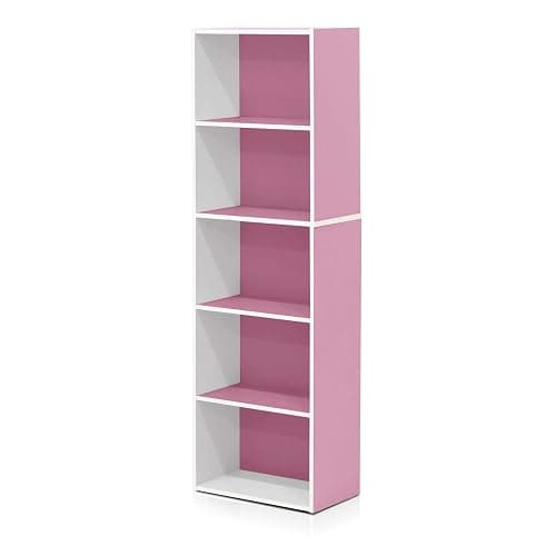 Furinno 5-Tier Reversible Color Open Shelf Bookcase , White/Pink 11055WH/PI thumbnail 7