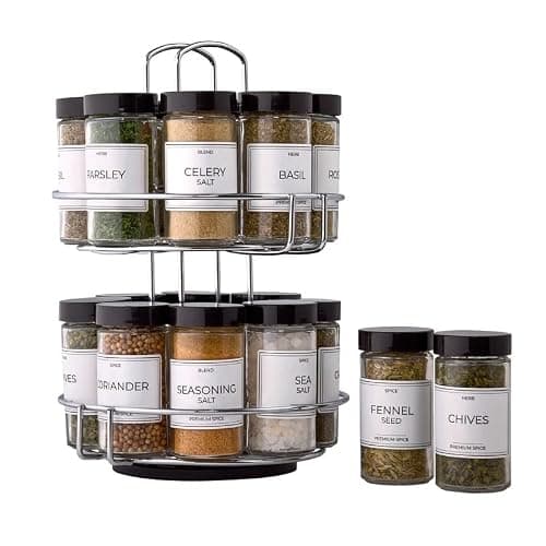 CNEIESD Spice Rack Organizer, 16-Jar Revolving Spice Rack Organizer with Sifter Caps, Stackable Chrome Wire Holder & Jars Includes Basil, Oregano, Sea Salt & More (Silver) - Image 1
