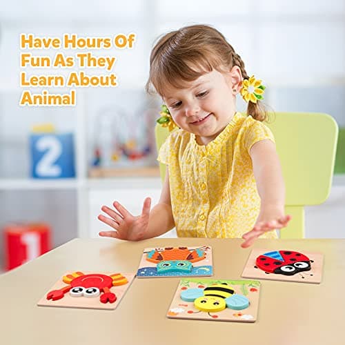 Coogam Wooden Jigsaw Puzzle Set, 6 Pack Animal Shape Color Montessori Toy, Fine Motor Skill Early Learning Preschool Game for 2 3 4 5 Years Old Kid Toddler thumbnail 6