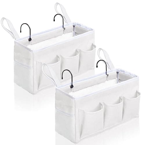 Kanrichu 2Pcs Beside Caddy Storage Organizer, Hanging Bag Holder with Pockets for Bedroom, Loft Bed Tent, Bed Curtain, Top Bunk bed Shelf Accessories Bedside Caddy 3-pocket (White-2pcs) - Image 1