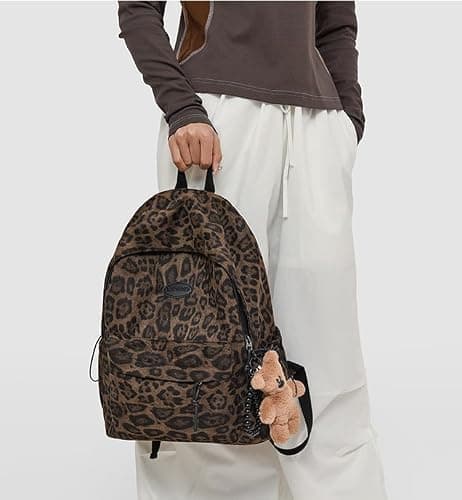 HOKMAH Fashion Cheetah Backpack Shoulder Bag, Trendy y2k Design Daypack Bookbag Leopard Print Coquette Purse Women Men Daily (Brown) thumbnail 2