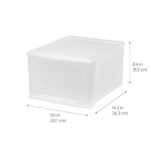 IRIS USA 17 Qt. Medium Plastic Stacking Drawer, Stackable Storage Organizer Unit with Sliding Drawer for Bedroom Kitchen Under Sink Pantry Craft Room Dorm Office, White, 4-Pack thumbnail 3