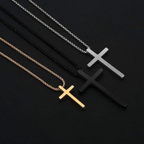 M MOOHAM Cross Necklace for Men Teen Boys 16-30 Inch | Silver Black Gold Stainless Steel Cross Chain Cross Pendant, Jewelry Gifts for Teenage Boys Men thumbnail 6