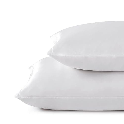 HommxJF White Satin Pillowcase Standard Set of 2 with Envelope Closure，White Silk Pillowcase for Hair and Skin (20x26) thumbnail 4