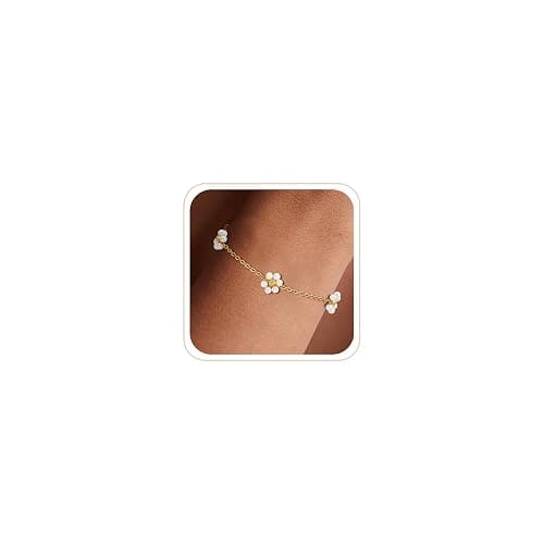 DAYANEY Pearl Bracelets for Women, Gold Bracelet Silver Pearl Jewelry as Gifts for Girls, Dainty Daisy and Heart Braclets Cute Floral Prom Jewelry for Bridesmaid Brazaletes Para Mujer - Image 1