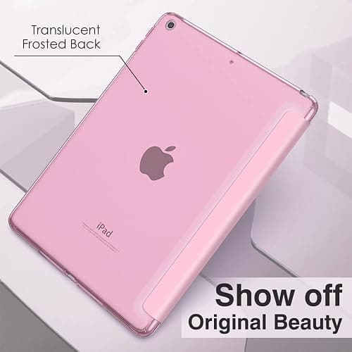 MoKo Case for iPad 10.2 iPad 9th Generation 2021/ iPad 8th Generation 2020/ iPad 7th Gen 2019, Soft Frosted Back Cover Slim Shell Case with Stand for iPad 10.2 inch,Auto Wake/Sleep, Flowers Pink thumbnail 9