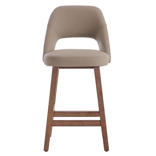 Rowill Counter Height Bar Stools Set of 4, 26 Inch Faux Leather Bar Stools with Back, Upholstered Barstools with Footrest, Wood Legs, Vegan Leather, Khaki thumbnail 9
