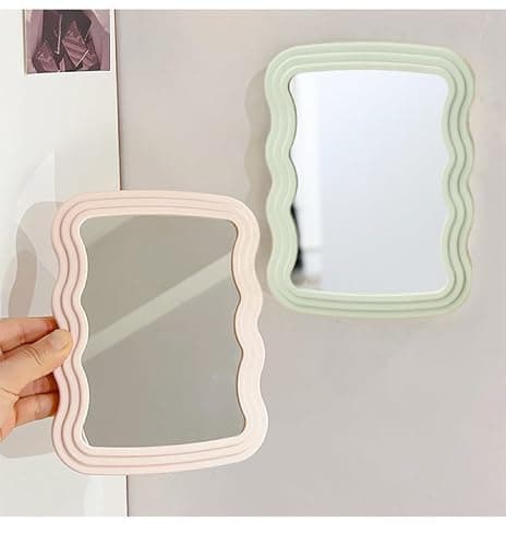 KZhuim 1 Green Wave Desktop Makeup Mirror Portable Makeup Mirror Irregular Wall Mounted Mirror Cute Wave Mirror Suitable for Modern Living Room Makeup, Bedroom and Bathroom Decoration (Green) - Green thumbnail 6