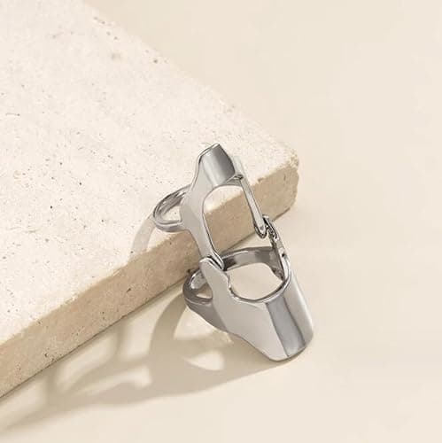 LARVOVUE Gothic Armor Full Joint Ring for Men Women Punk Cool Cosplay Party Knuckle Joint Finger Rings (Silver 2 Style) thumbnail 3