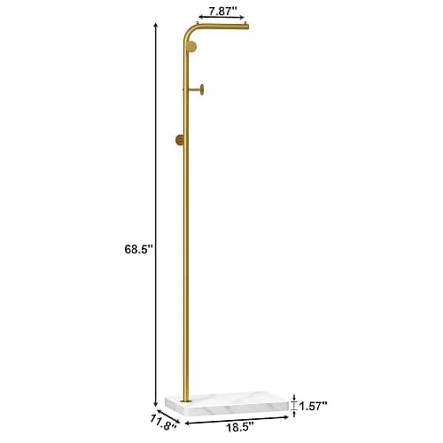 HOMEFORT Metal Coat Rack, Modern Coat Tree with 3 Hooks, L Shaped Coat Hanger Stand, Freestanding Coat Rack for Entryway and Corner, Gold thumbnail 3