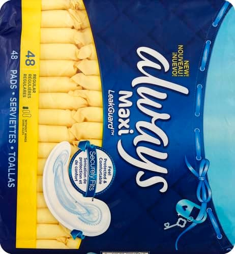 Always Maxi Pads for Women, Pad without Wings, Regular Absorbency, Size 1, Unscented, 48 Count (Pack of 2) thumbnail 3