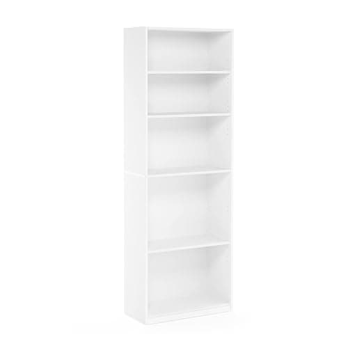 Furinno JAYA Book Shelf, 5-Tier Bookshelf, Bookcase with Adjustable Shelves, 9.5 x 24.5 x 71.2, for Organization and Storage, for Living Room, Bedroom, Home Office, White thumbnail 8