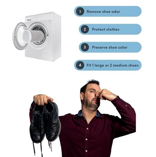 Shoe Washing Machine Bag for 1 Large Pair Shoes – Eliminate Sports Shoe Odor with Reusable Laundry Shoe Bags and Protect Clothes - White Mesh Shoe Bag for laundry items thumbnail 7