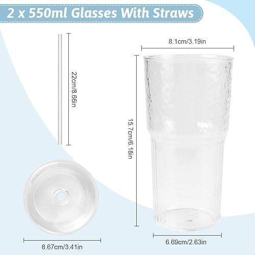 REFORUNG 550ML Trinkbecher mit Deckel und Strohhalm Glas Bubble Tea Becher Glasbecher Trinkglas mit Deckel Smoothie Becher aus Glas To Go Becher Kaffeebecher mit Trinkhalm für Saft Kaffee Wasser Tee thumbnail 2