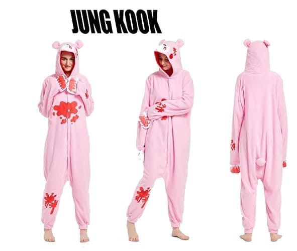 JUNG KOOK Women Men Cartoon Pajamas Polar Fleece Couples Housecoat Costume Sleepsuit thumbnail 2