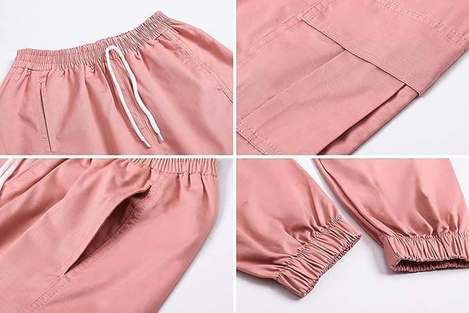 SANGTREE Girls' 2 Piece Outfits T-Shirt and Drawstring Cargo Jogger Pants Clothing Set, 4-14 Years - Small - White + Pink thumbnail 6