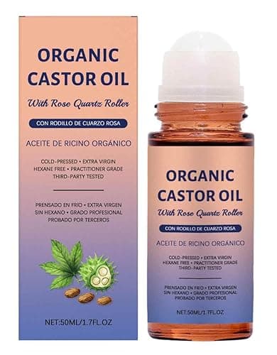 HMAQILU Organic Castor Oil Roll On,Organic Castor Oil with Rose Quartz Roller Natural Ingredients (1)