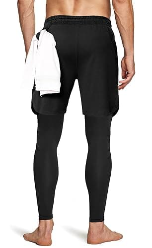 Aolesy Men's 2 in 1 Running Pants, Gym Workout Compression Pants for Men Training Athletic thumbnail 3