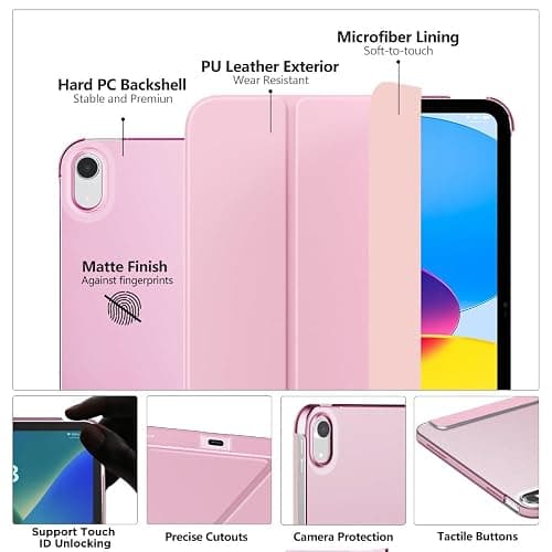 MoKo for iPad (A16) 11th Generation Case 11 Inch 2025, iPad 10th Generation Case 10.9 Inch 2022, Slim Stand Hard PC Translucent Back Shell Smart Cover, Support Touch ID, Auto Wake/Sleep, Flowers Pink thumbnail 3