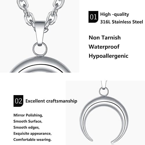 GulCean Moon Necklace for Men Women Stainless Steel Silver Boho Kpop Hip Hop Punk Style Dainty Bohemia Unique Beach Charm Crescent Half Moon Meniscus Pendant Necklace for Mom thumbnail 5