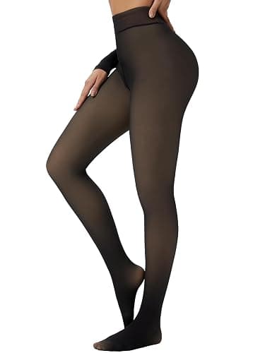 Tyusatu Fleece Lined Tights Leggings Women Black,Fleece Lined Tights Thermal Warm or Winter Skintone Sheer - Image 1