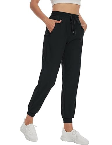 SEVEGO Women's 30"/32"/34"/36" Tall Inseam Joggers Lightweight Sweatpants Zipper Pockets Athletic Workout Lounge Pants - Large/34" Inseam - Black
