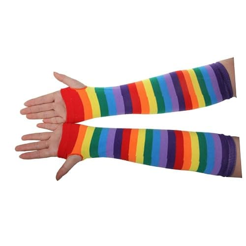 WRITWAA Colorful Rainbow Striped Fingerless Gloves and Arm Warmers Set for Girls and Women, Cozy Knit Sleeves for Fashion and Fun thumbnail 5