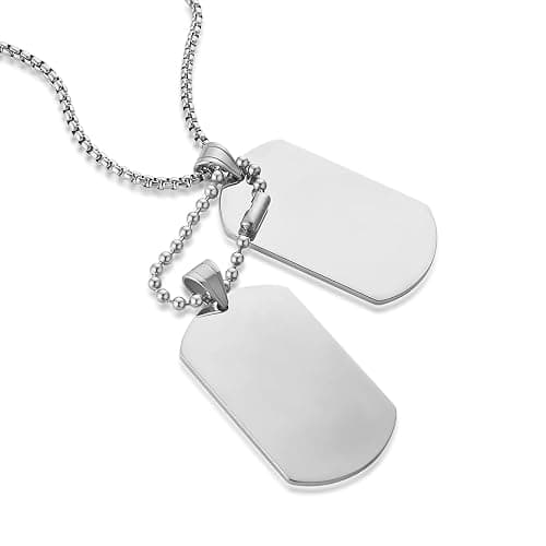 HZMAN Mens High Polishing Stainless Steel Dog Tag Pendant Necklace | 22+2 Inch Link Chain,Silver/Gold/Black,Waterproof,Hypoallergenic,Gift Box thumbnail 2