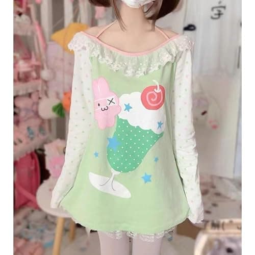Y2k Aesthetic Detachable Sleeve T-Shirt Women Kawaii Cat Girl Anime Print Cute Sweatshirts Fairycore Streetwear thumbnail 3