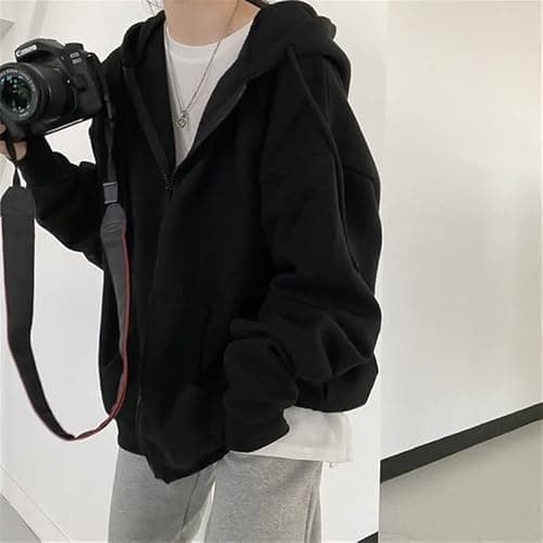 Pooyikoi Women Harajuku Zip Up Hoodie Vintage Long Sleeve Oversized Solid Color Hoodies Korean Pocket Drawstring Sweatshirts thumbnail 4