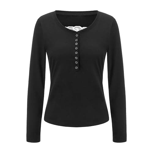 LYSINK Women Long Sleeve Tops Button Front Knit Tops Slim Fit Scoop Neck Solid Casual Henley Shirts Club Streetwear thumbnail 3