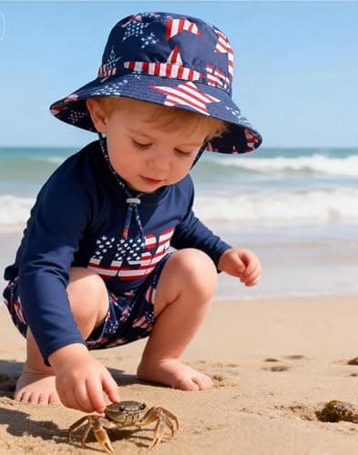 Baby Toddler Boys UPF 50+ Rashguard Set Swimsuit with Sun Hat Bathing Suit Swimwear for Beach Pool Sun Protection thumbnail 3