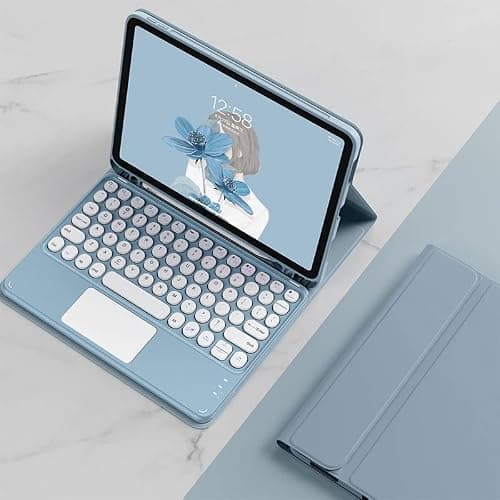 Touchpad Keyboard Case for iPad Air 11 inch (M3,M2)/ iPad Air 5th/4th Generation 10.9 inch Case with Cute Round Key Detachable Color Trackpad Keyboard (Blue) thumbnail 7