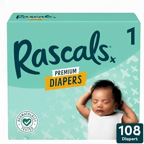 Rascals Premium Diapers, Size 1, 108 Count - Image 1