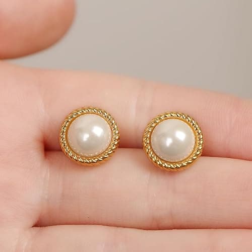 18K Gold Plated Pearl Earrings for Women, Cubic Zirconia Stone Simulated Set Diamond Earrings, Gift for Mom Daughter Sister, Anniversary Birthday Gift, Lightweight Hypoallergenic Jewelry thumbnail 4