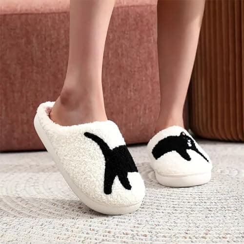 ULEL Women's Men's Cute Cat Slippers Fuzzy Memory Foam Kawaii Cartoon Animal Slippers Winter Warm Fluffy Shoes Small Cat-41-42 thumbnail 6