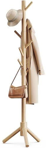Pipishell Coat Rack Sturdy Wooden Coat Rack Stand, Adjustable Coat Tree, Free Standing Tree Hanger with 4 Sections & 8 Hooks, for Home/Bedroom/Office/Hallway/Entryway - Image 1