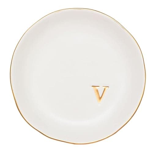 COLLECTIVE HOME - Ceramic Jewelry Tray, Decorative Trinket Dish for Rings Earrings Necklaces Bracelet Watch Keys, Birthday Mother's Day Christmas Gift for Women, 4.75", White Surface (V) - Image 1