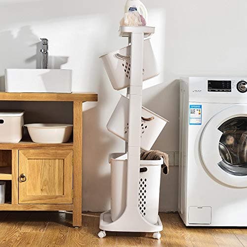 bretoes Manskskim Bathroom Laundry Basket 3 Layer Clothes Storage Basket Household Kitchen Shelf Fruit Stand Bathroom Simple Storage Shelf with Wheels thumbnail 2