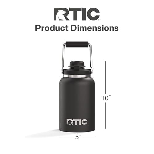 RTIC Half Gallon Outback Jug, Stainless Steel, Ceramic Lined Insulated Water Bottle with Lid and Handle, BPA-Free, Double Wall Vacuum Insulation, Black thumbnail 3