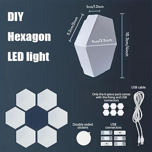 YXQUA Hexagon Lights, Minimalist White Touch Night Light, Center Touch-Sensitive Wall Panels, Hex Light with USB-Power for Autism, Game Room Decor, Party (6) thumbnail 6