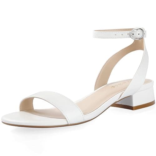 Ankis Women Nude White Gold Black Sandals Open Toe 1 Inch Low Block Heel | 1-inch short heel, adjustable ankle strap, 5mm latex cushioned insole, comfortable walking, for wedding, dressy, formal event - Image 1