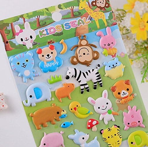 Funcoo 4 Sheets Cute Lovely Puffy DIY Decorative Adhesive Sticker Tape/Kids Craft Scrapbooking Sticker Set for Diary, Album (Cute Animals) thumbnail 2