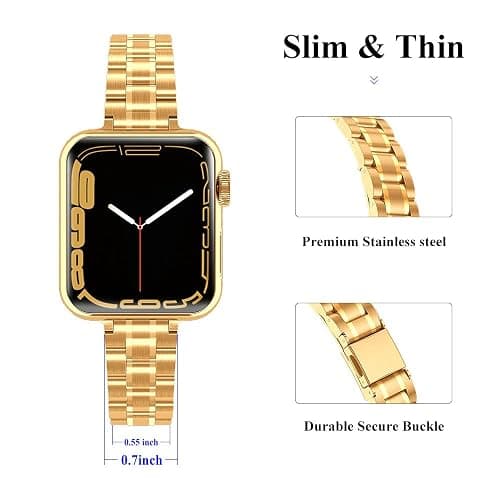 CSJCUBIC Metal band Compatible with Apple Watch Band 46mm 45mm 44mm 42mm 41mm 40mm 38mm for women, Slim Thin Stainless Steel Replacement Adjustable Wristband for iWatch Series 10/9/8/7/6/5/4/3/2/1/SE thumbnail 3