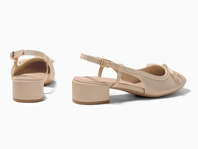Coutgo Womens Chunky Low Heels Slingback Ballet Bow Pumps Closed Toe Wedding Dress Shoes thumbnail 5