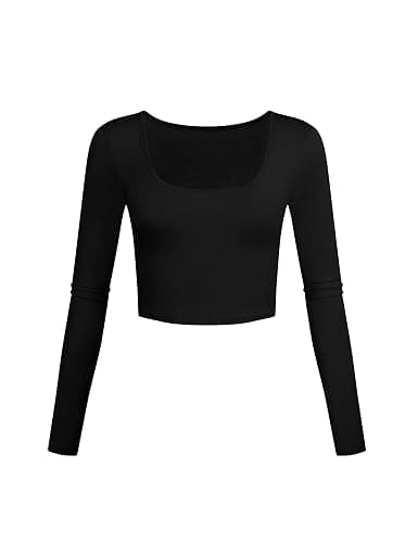 Lightweight Square Neck Crop Tops Long Sleeve Slim Fit Basic Shirts for Women - Image 1