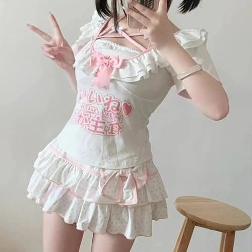 Cute Clad Women Kawaii Y2k Lolita Mini Skirt Sweet Harajuku Bow Tie Multi-Layer Ruffles Pleated Skirts thumbnail 2