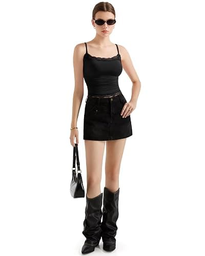 SUUKSESS Women Lace Double Lined Camisole Top Spaghetti Strap Going Out Tank Top thumbnail 7